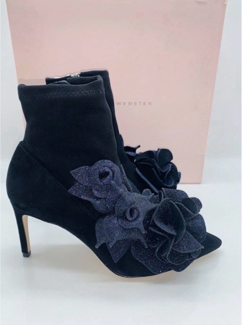 Ted Baker Black Suede Floral Applique Ankle Booties
